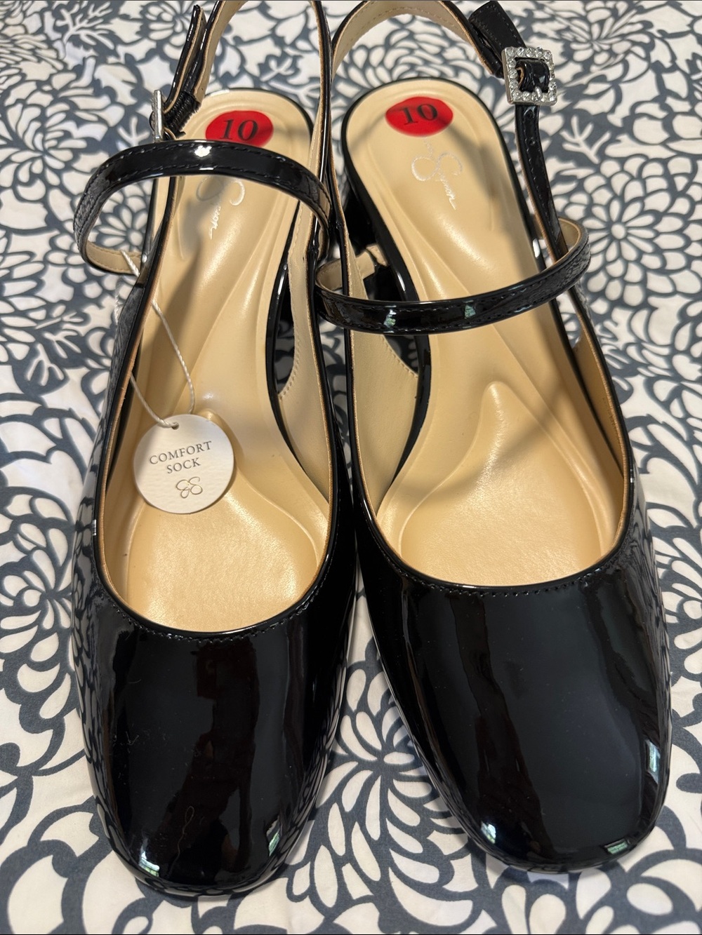 Comfort Sock Black Patent Mary Jane Slingback Heels - NWOT never worn.